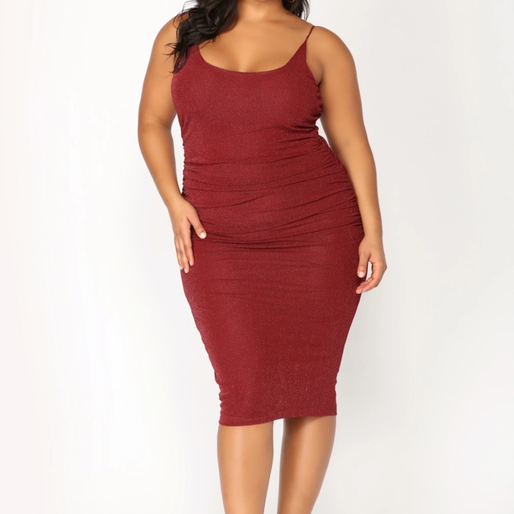 Fashion Nova Red Sparkle Midi Dress - Size XL
